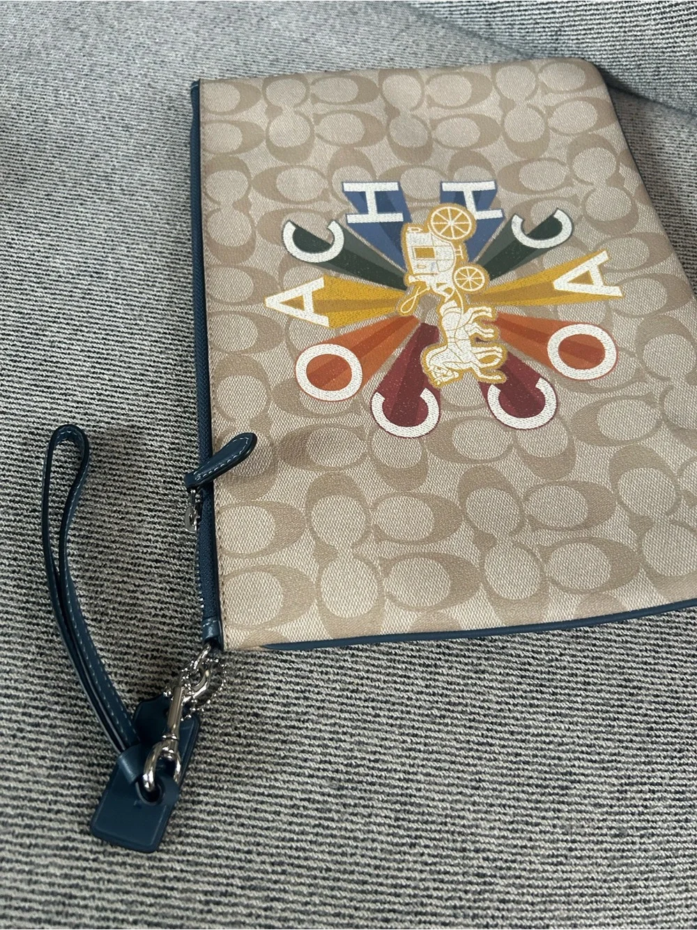 Coach Khaki Signature Canvas Wristlet with Multicolor Logo